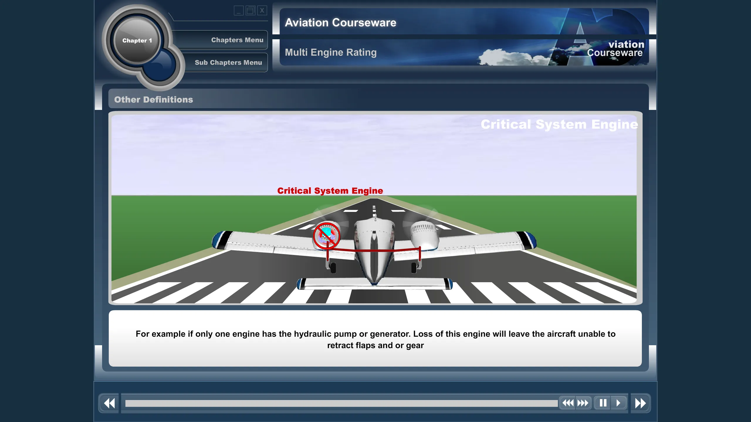 Critical systems engine identification and effects — multi-engine pilot training software